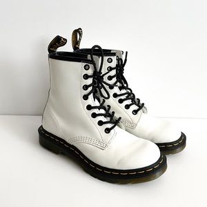 Dr. Martens 1460 White Leather Lace Up Combat Boots